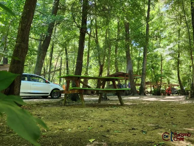 Familias compartiendo en Camping Las Vertientes junto al río Laja